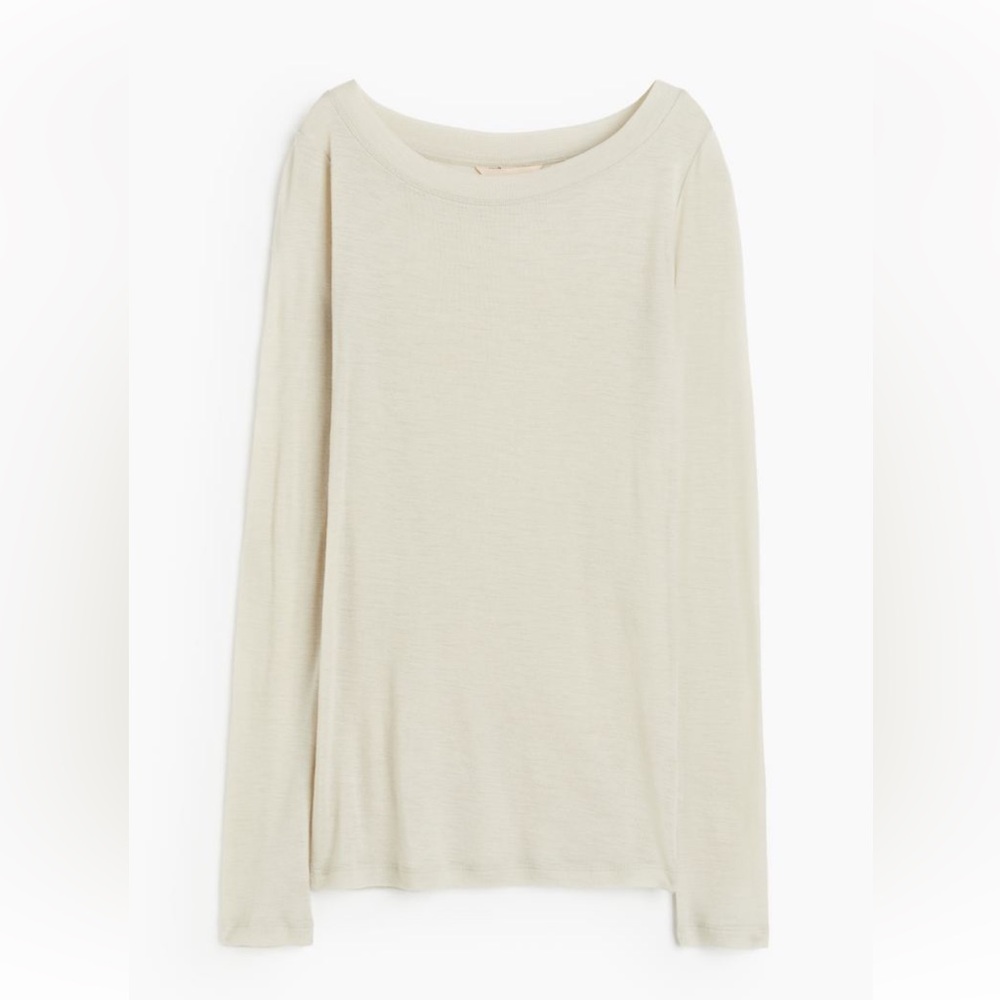 H&M Premium Selection Fitted Merino Wool Long Sleeve Top